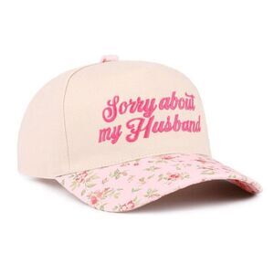 “Sorry About My Husband” Two-Tone Canvas Cotton Cap Pink Floral O/S NEW